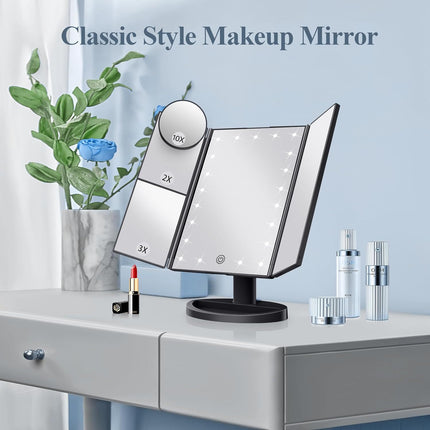 Cross-Border Led22 Light Mirror Three-Sided Foldableing Makeup Mirror with Light Charging Desktop Beauty Mirror Desktop Luminous Mirror