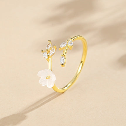 Korean version of small fresh flower ring female 925 silver fashion flower leaves female ring sterling silver bracelet ins jewelry wholesale