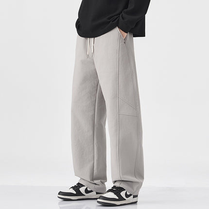 Danpaoni | summer thin casual pants men's American fashion retro loose straight pants elastic waist youth pants