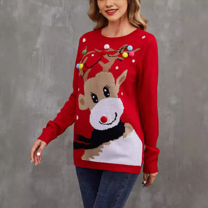 Foreign trade cross-border Europe and the United States autumn and winter small ball elk jacquard sweater Amazon autumn and winter pullover women's Christmas sweater