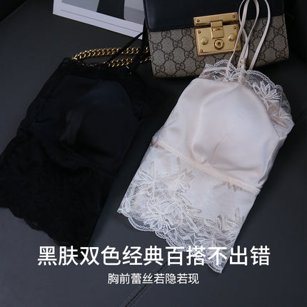 Tangge Silk Satin Beautiful Back Sling Latex Cup Mulberry Silk Thin Push-Up Bottoming Intimates Lace Sexy
