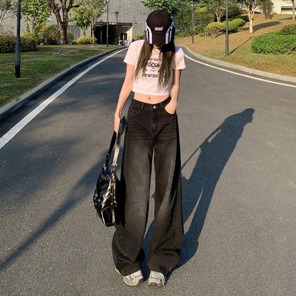 Light Color Wide Leg Jeans Women's 2025 Summer New Style Straight Loose High Waist Dummy Slimming All-match Mop Pants