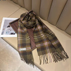 [yellow green] threaded plaid scarf / 175cm or more