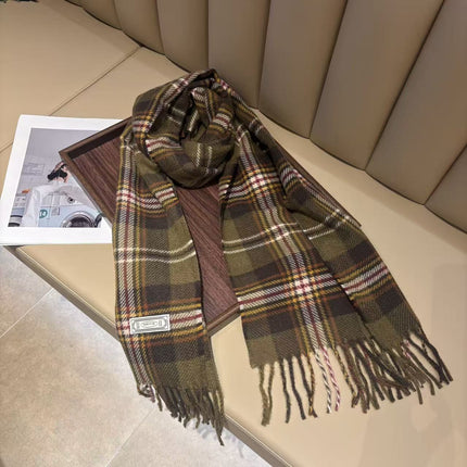 Classic Small Plaid Scarf for Women, New Winter Retro British Style, Warm Neck Protection, Cold-Proof, Thickened Trendy