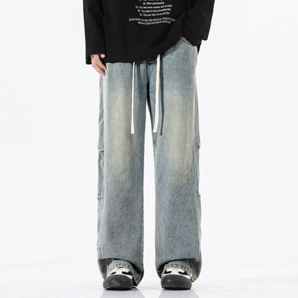 Straight-Leg Jeans for Men, Thin Summer New Design, Loose Trousers for Middle School Students, High Street Retro Casual Pants