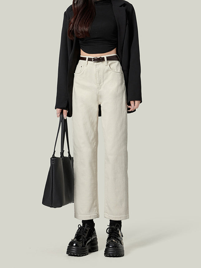 High Waist White Jeans Women's Straight Pants 2025 Spring New All-Match Slimming Cropped Pipe Pants for Small Men