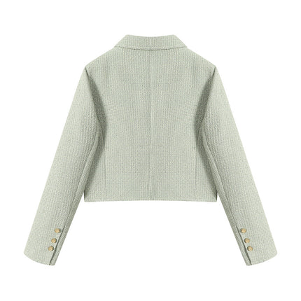Mint Green Fresh Small Fragrance Style Woven Short Jacket for Women 2025 Spring and Autum New Double-Breasted Tweed Suit Trendy