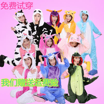 Animal cartoon conjoined pajamas Chai dog red dinosaur flannel penguin factory conjoined home clothes cross-border self-sale