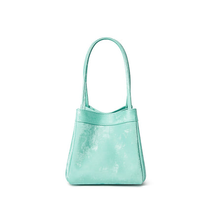 New Chinese Style National Style Vegetable Basket Bag Satin Genuine Leather Small Square Bag Large Capacity Niche Portable Bucket Bag Shoulder Crossbody Bag