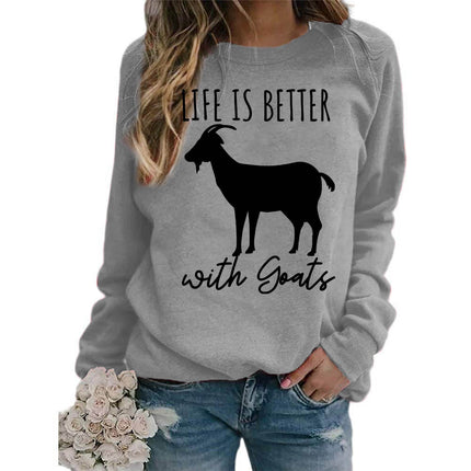 Foreign trade source life is better sheep printed round neck jacket sweater European size ladies coat long sleeve cross-border