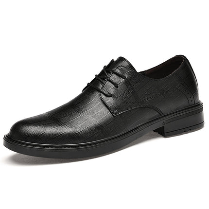 Spring Embossed Square Pattern Suit Men's Business Leather Shoes Dress Large Size Men's Shoes Shallow Mouth Casual Lace-up Men's Shoes