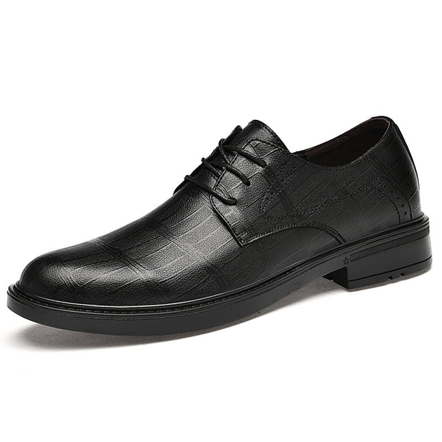 Spring Embossed Square Pattern Suit Men's Business Leather Shoes Dress Large Size Men's Shoes Shallow Mouth Casual Lace-up Men's Shoes