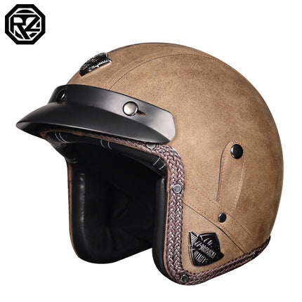 3C Certification Retro Prince Cruise Motorcycle 3/4 Helmet Half Helmet Scoop Helmet Leather Helmet Safety Four Seasons