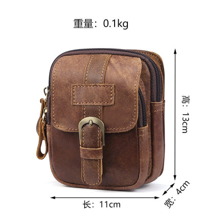 Genuine Leather Men's Frosted Leather Zipper Waist Bag Outdoor Sports Waist Bag Men's Work Site Wear-resistant Mobile Phone Waist Bag