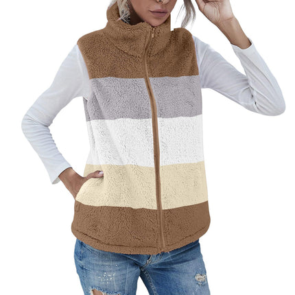Cross-border Women's vest 2022 new plush stand collar sleeveless zipper lightweight vest comfortable women's coat with pockets