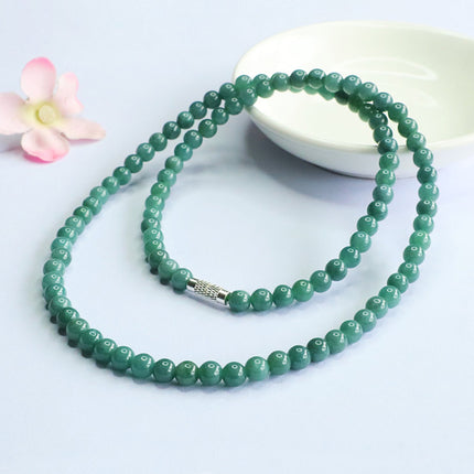 Guan Yu Natural Grade a Jade Necklace Blue Water Jade Round Bead Chain E-Commerce Live Broadcast Hot Sale Wholesale S5060601