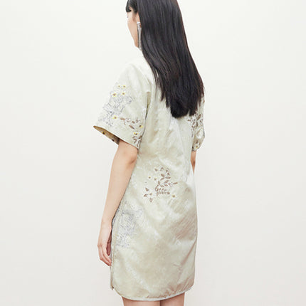 New Product, New Chinese Style, Improved Cheongsam for Women, High-End, Sweet and Cute Jacquard Improved Slit Short Dress