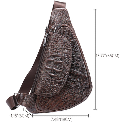 Genuine Leather Men's Chest Bag Men's Cowhide Men's Bag Shoulder Casual Crossbody Bag Crocodile Pattern Chest Bag Small Backpack Bag for Men