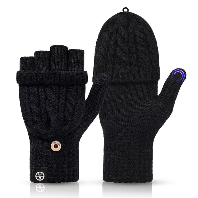 Winter Flip-Up Dual-Use Half-Finger Gloves for Women, Cold-Proof and Warm Student Touch Screen Gloves, Thickeneded and Velvet Fingerless Gloves for Men