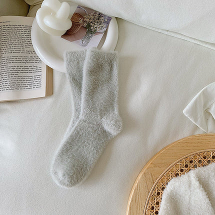 Autumn and Winter new mink velvet socks fleece-lined thick solid color cute floor sleep socks warm mid-calf Zhuji wholesale