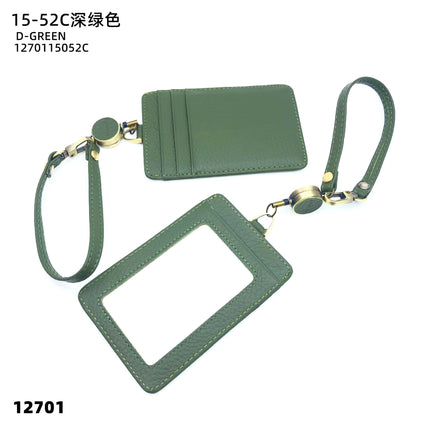 Fashion Genuine Leather Hangtag One-sided ID badge Wrist Wear Drawable Waist Card Bag Japanese and Korean Work Card Set