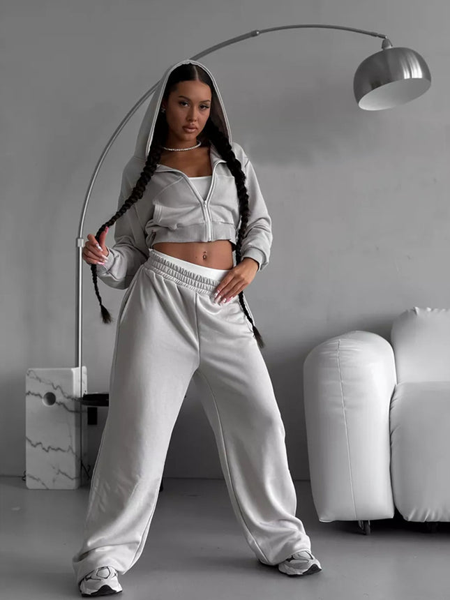 2026 Amazon Sexy Fashion European and American Style Casual Long-Sleeve Hooded Crop Top Shorts Cardigan Sports Pants