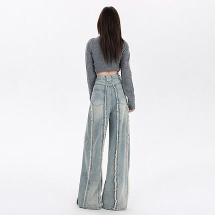 187 New 2025 Spring Jeans Women's Rust-edge Design Wide-leg Slightly-fit Straight Pants