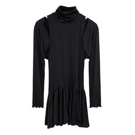 South Korea Dongdaemun Tight Waist Figure Sexy High Collar Sleeveless dress Long Sleeve Cardigan Two-piece Suit for Women