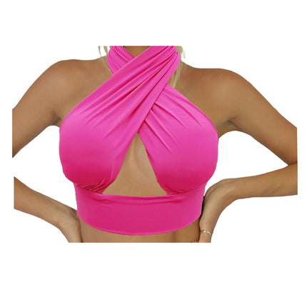 2022 foreign trade cross-border explosions ebay Amazon best selling three-dimensional cross cutting plain neck sexy top