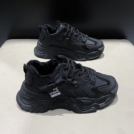 Torre Shoes Women's Winter Cotton Shoes Shown Feet Small All-match Casual Shoes Leather Top Feeling Soft Sole Non-slip fleece-lined sneaker