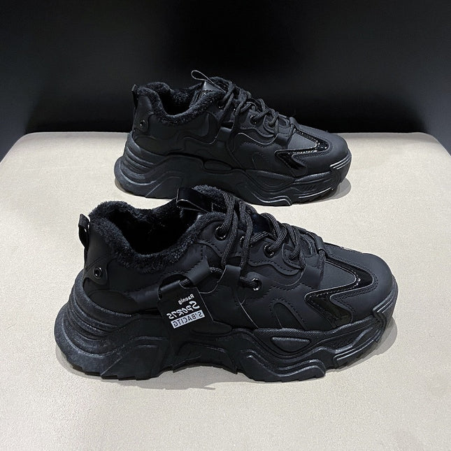Torre Shoes Women's Winter Cotton Shoes Shown Feet Small All-match Casual Shoes Leather Top Feeling Soft Sole Non-slip fleece-lined sneaker