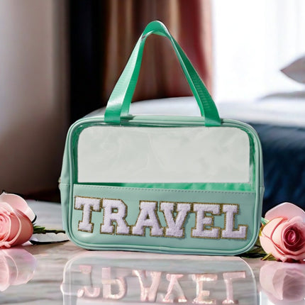 Cross-border New PU Transparent Portable Cosmetic Bag Large Capacity Toiletry Bag Portable Cosmetic Bag Travel Storage Bag