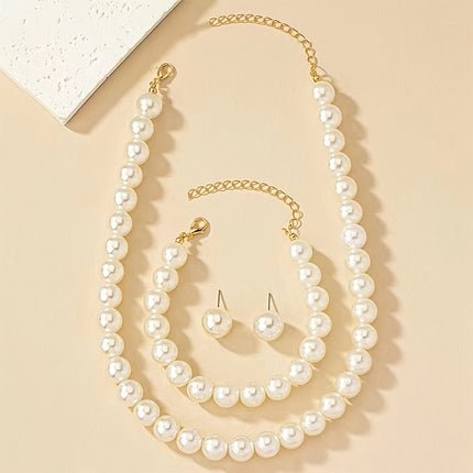 A set of cold wind imitation pearl earrings bracelet necklace suit female niche temperament retro clavicle chain suit wholesale