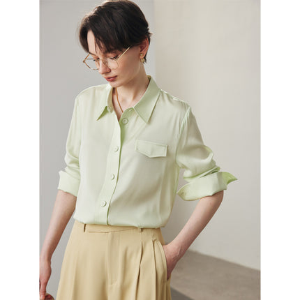 Silk Shirt for Women 2026 Spring and Summer New Style Long-Sleeved Work Clothing Solid Color 19mm Stretch Double Georgette Mulberry Silk Shirt