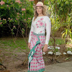 Red flower english letter wrap skirt / S