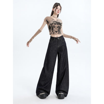 Tannin Wide Leg Jeans Women's 2025 New High Waist American Style Retro Lazy Loose Dipped Pants