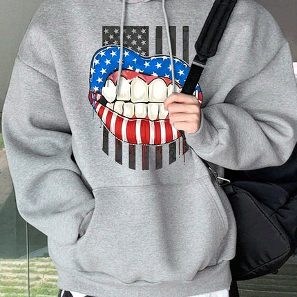 Men's casual mouth print hoodie