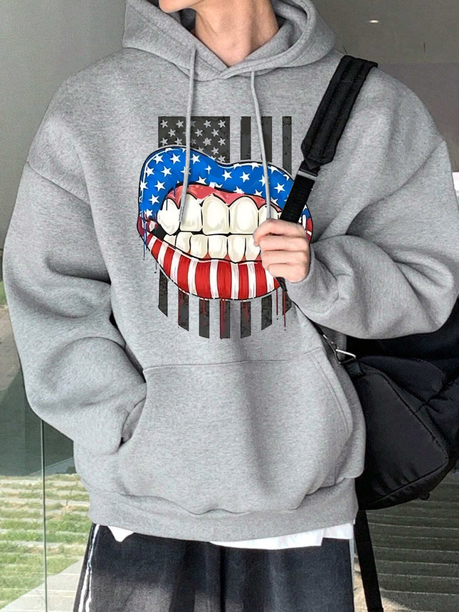 Men's casual mouth print hoodie