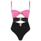 Black patchwork swimsuit / S