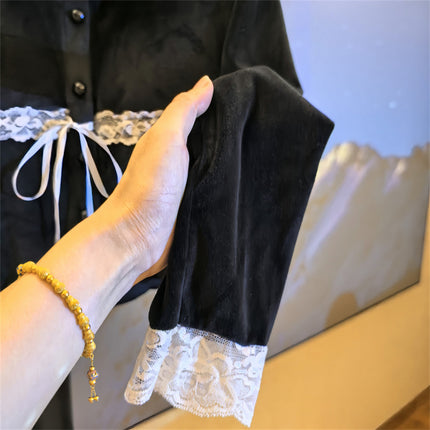 New Style Pajamas Women's Dummy French Style Spring and Autumn Island Velvet Belt Chest Pad Outer Wearing Warm suit Home Clothes Winter