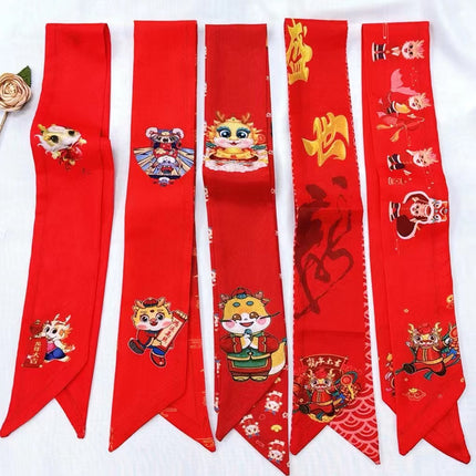 Children's Dragon New Year red long silk scarf headdress festive braided hair rope girls' hair tie ribbon hair rope hair accessories