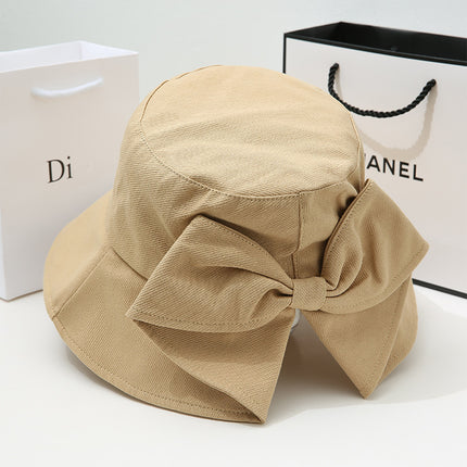 Women's Sun Protection Hat Summer Japanese Style Casual Hepburn Style Bowknot Versatile Wide-Brimmed Sunshade Bucket Hat