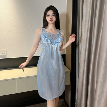 Korean version of sex hint pajamas light purple lace home clothing suit foreign trade plus size pure desire style war robe fun 4002