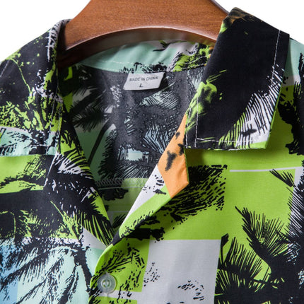 Fashion Men's Casual Printed Shirt Floral Pattern Lapel Short Sleeve Shirt Loosen Printed Shirt