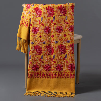 Autumn and Winter New Women's Embroidered Imitation Cashmere Scarf Ethnic Style Versatile Middle-Aged Mother Embroidered Thickeneded Warm Large Shawl
