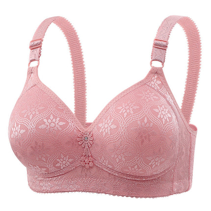New Large Size Jacquard Thin Cup Three-Breasted Middle-Aged and Elderly Push-Up Full-Cup Bra Non-Magnetic and Wire-Free Sexy Underwear