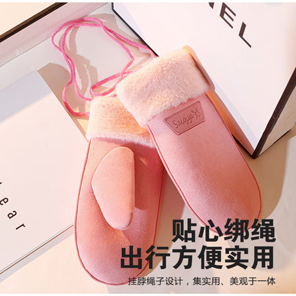 2024 New Warm Suede Gloves fleece-lined Thickened Cold-proof Gloves Student Riding Windproof Bag Finger