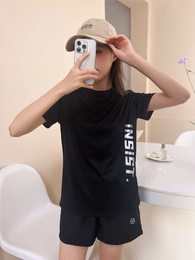 Summer Women's Sports Suit Thin Sweat-Absorbent Quick-Drying Ice Silk Breathable Casual Loose Casual Home Sports Shorts