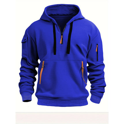 Men's Sweatshirt Casual Sports Hoodie Autumn and Winter Top with Arm Pocket Zipper Hoodie
