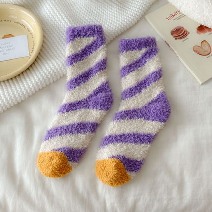 Autumn and winter thick socks children's Japanese striped pattern cute women's socks half velvet floor socks warm sleep socks wholesale